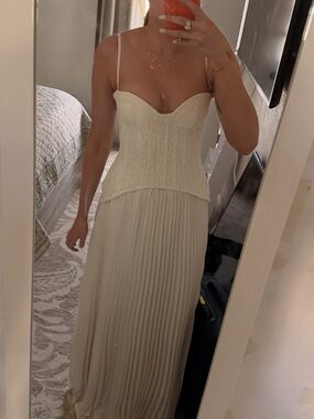 Fashion Nova Ivory Lace Bustier Pleated Maxi Dress